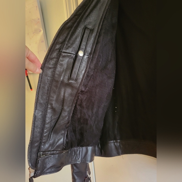 Mens Black Red Fiery Flames Leather Motorcycle Jacket XL 50 - Picture 4 of 4